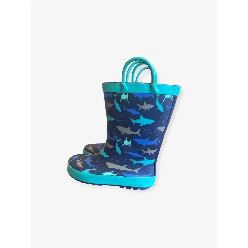Unbranded Sharks Print Rain Boots with Handles, Toddler Size 11, Blue